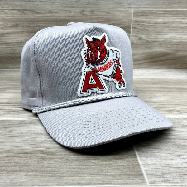 Retro Arkansas Razorbacks Patch on Gray Rope Hat with Snapback