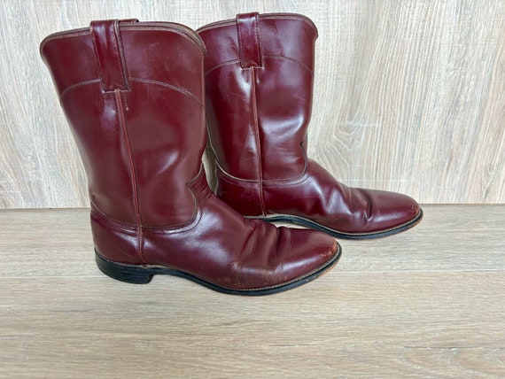 Size 9.5 Vintage Diamond J Maroon Roper Cowboy Bo… - image 4