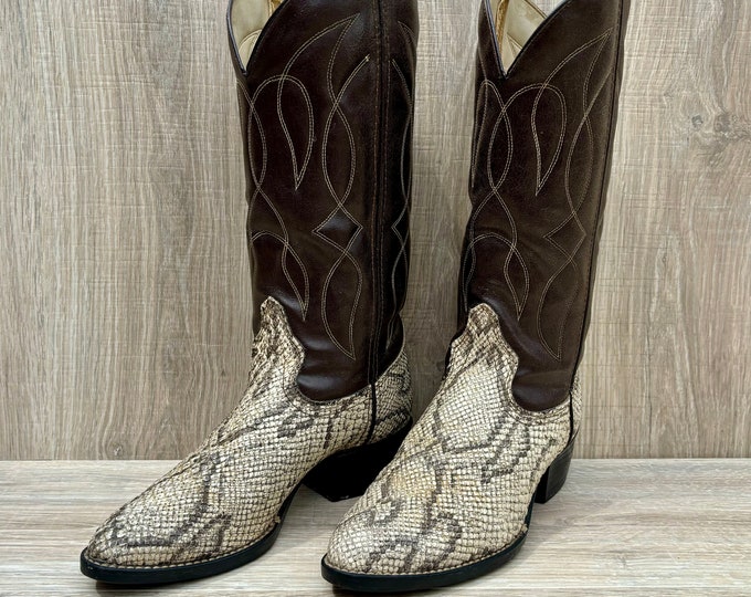 Größe 7,5 Damen Vintage Bronco Python / Schlangenleder Cowboystiefel