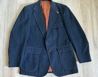 Vintage 70s Denim Western Blazer / Sport Coat (Size 40L)