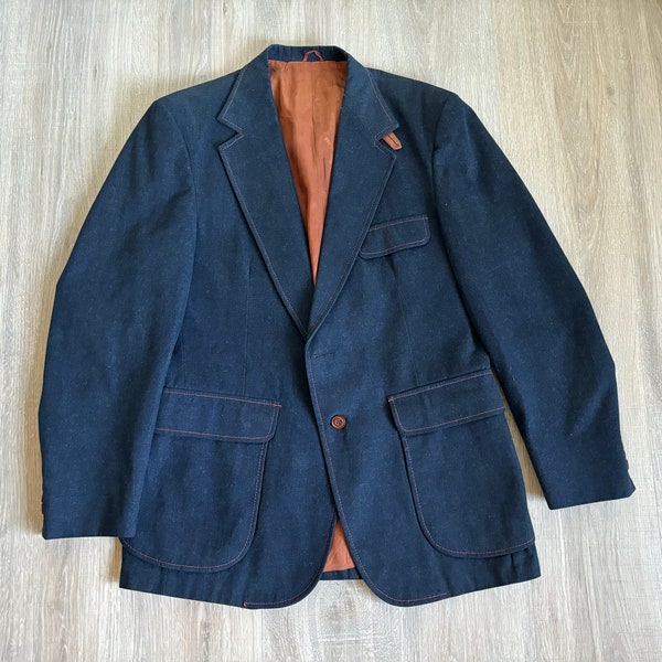 Vintage 70s Denim Western Blazer / Sport Coat (Size 40L)