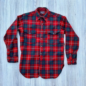 Sm/Med - Vintage 1940s Pendleton Red Plaid Button Up Field Shirt
