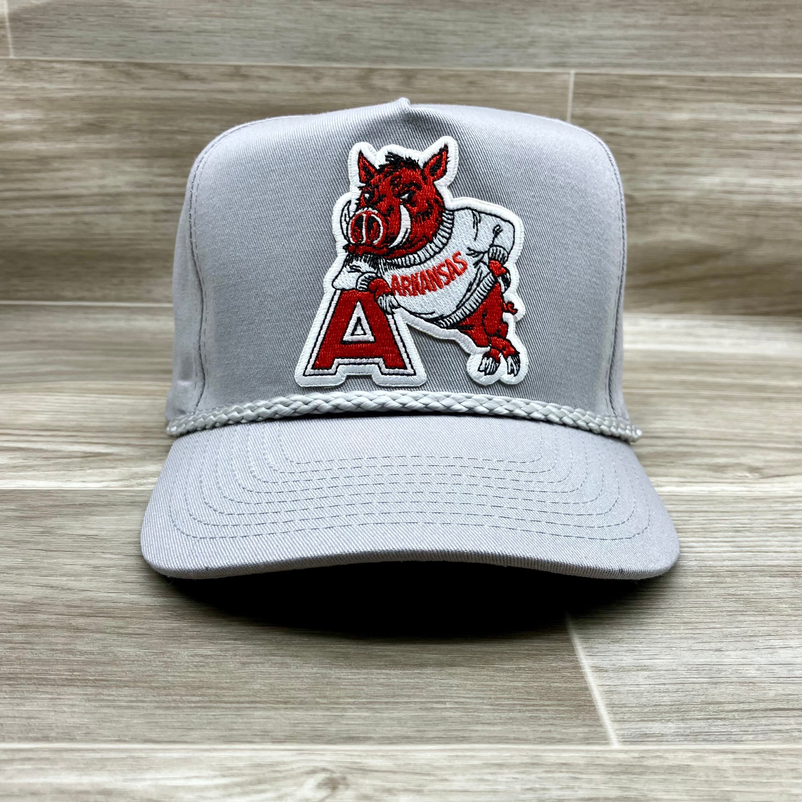 Retro Arkansas Razorbacks Patch on Gray 