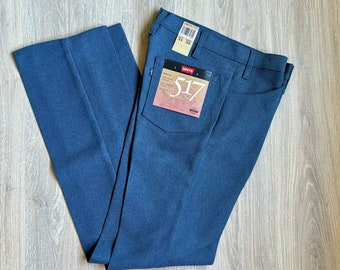31x34 Heather Blue Vintage 80s Levi’s Saddleman Boot Jeans / Black Tab Polyester Western Pants