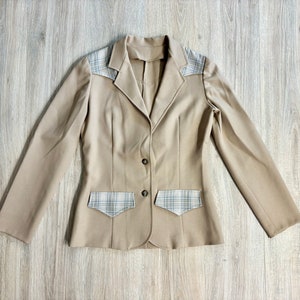 Manteau/blazer sport western beige/écossé vintage femmes, petit/moyen image 1