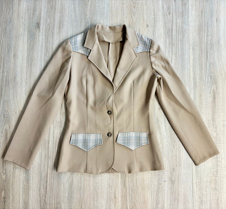 Manteau/blazer sport western beige/écossé vintage femmes, petit/moyen image 1