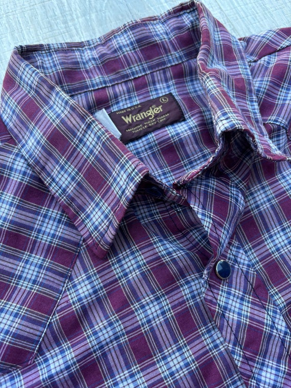 Med/Lrg - Vintage 70s Wrangler Maroon/White Plaid… - image 3