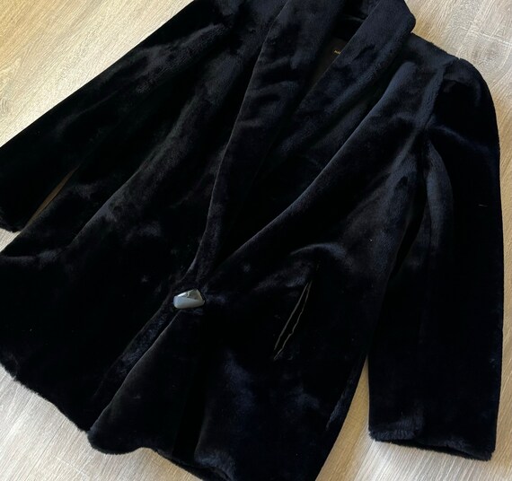 Vintage 80s Black Faux Fur Pile Jacket (Women’s S… - image 3