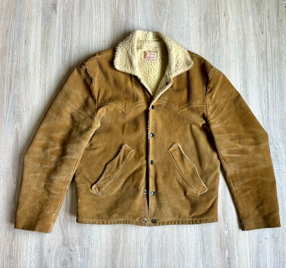 Vintage 50s/60s Jo-O-Kay Leather Sherpa Lined Wes… - image 1