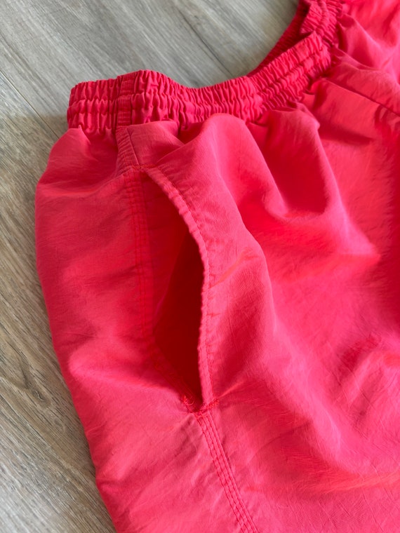 Vintage 90s Neon Pink Surf Style Swim Trunks / Be… - image 3