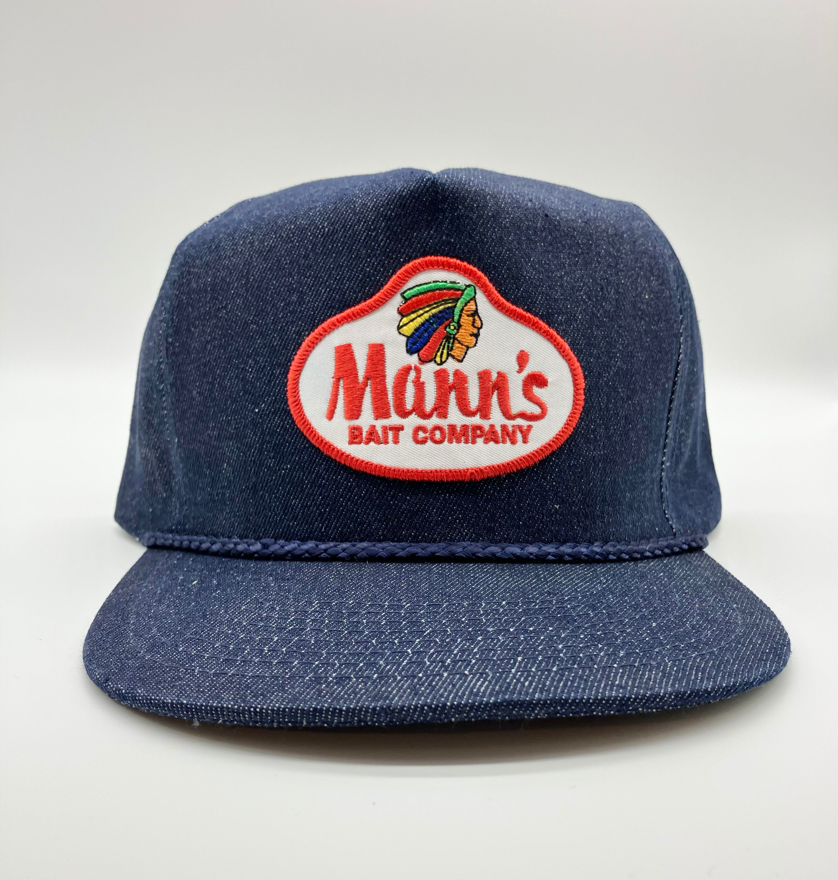 Manns Bait Co. Patch on Denim Rope Hat 
