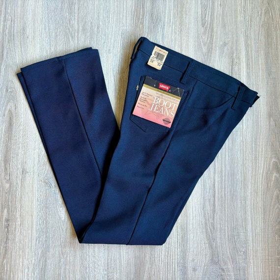 28x34 Navy Vintage 80s Levis Saddleman Boot Jeans Black Tab Polyester Western Pants Etsy Canada