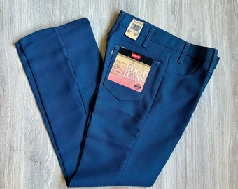 31x30 Cobalt Blue Vintage 80s Levi’s Saddleman Boot Jeans / Black Tab Polyester Western Pants