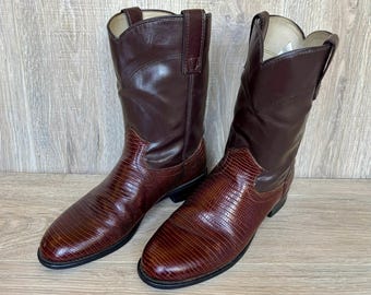 Botas vaqueras Wrangler vintage de los años 80, talla 8.5 EE, de piel sintética de lagarto.