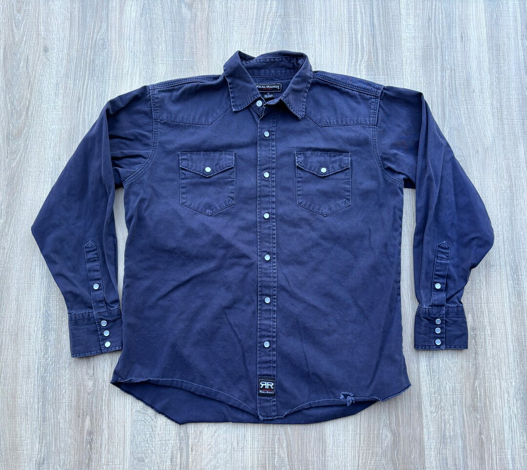 classic-real-ranch-faded-navy-blue-pearlsnap-shirt-mens-etsy