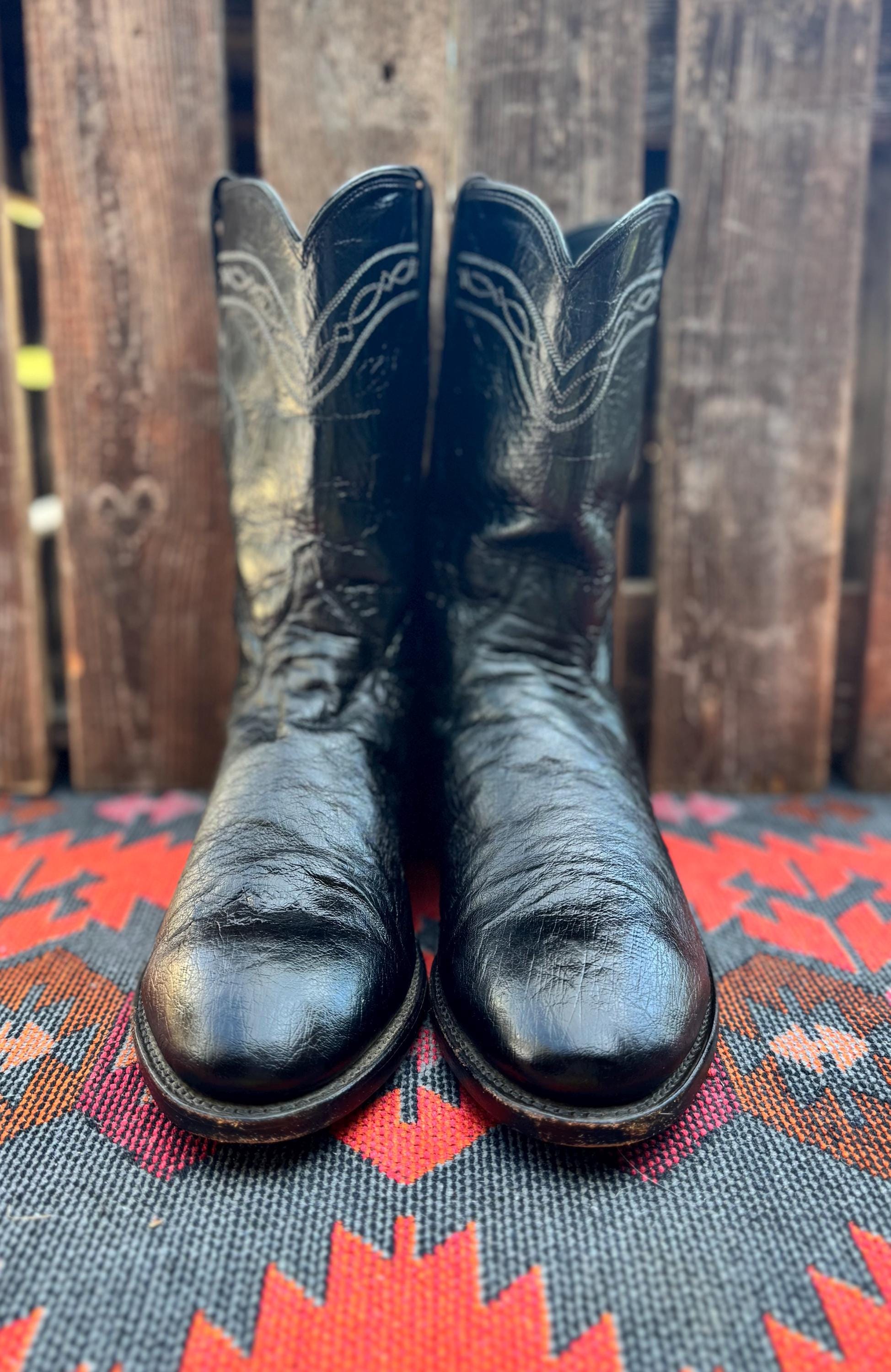 Vtg Panhandle Slim Black Exotic Ostrich Leg Cowboy Western Boots Men\'s 8 D Tony Lama Exotic Ostrich Leg Cowboy Boots 9 D 75th  main image 4