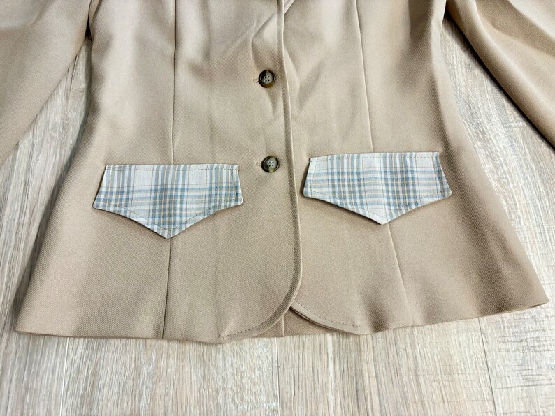 Manteau/blazer sport western beige/écossé vintage femmes, petit/moyen image 3