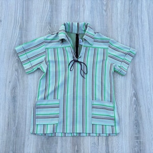 Medium - Vintage 70s Koko Knits Striped Polyester Pullover / Leisure shirt