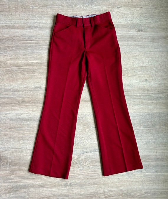 28 Waist Vintage 70s Crimson Red Polyester Wester… - image 2
