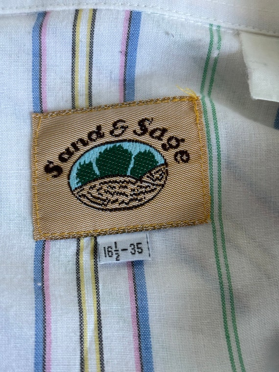 Large - Vintage 80s Sand & Sage White Striped Wes… - image 5