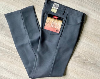 Jean Levis Saddleman Boot, gris vintage années 80, 28 x 32 cm/Pantalon de costume western en polyester avec languette noire
