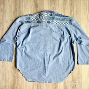 Koszula damska medyczna/duża - Vintage 90s Koret Blue Chambray Patchwork Button Up