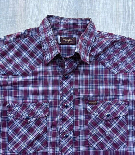 Med/Lrg - Vintage 70s Wrangler Maroon/White Plaid… - image 2