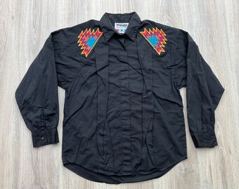 Med/Lrg - Vintage 90s Wrangler Black / Southwestern Button Up Shirt