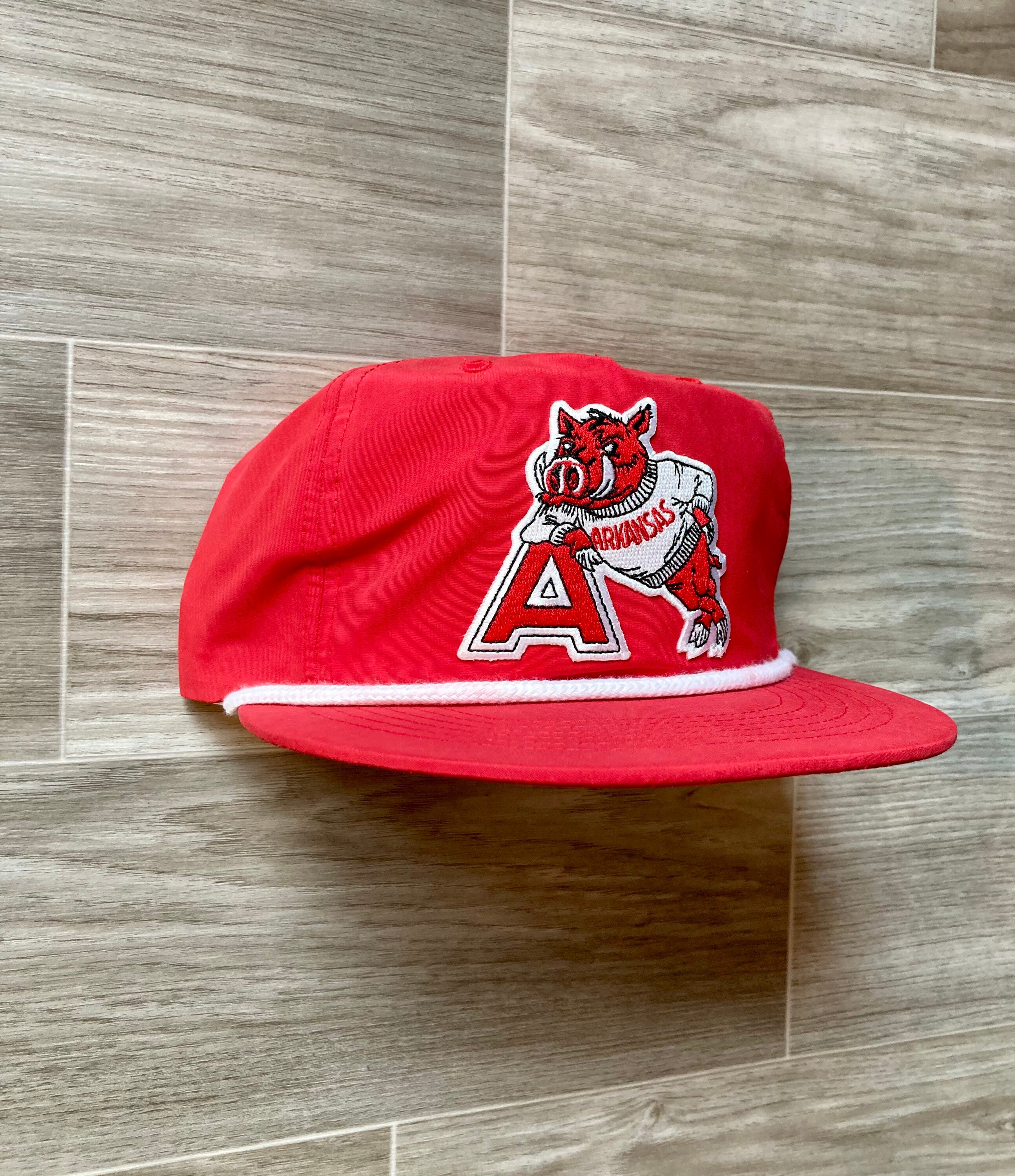 Retro Arkansas Razorbacks Patch on Red 