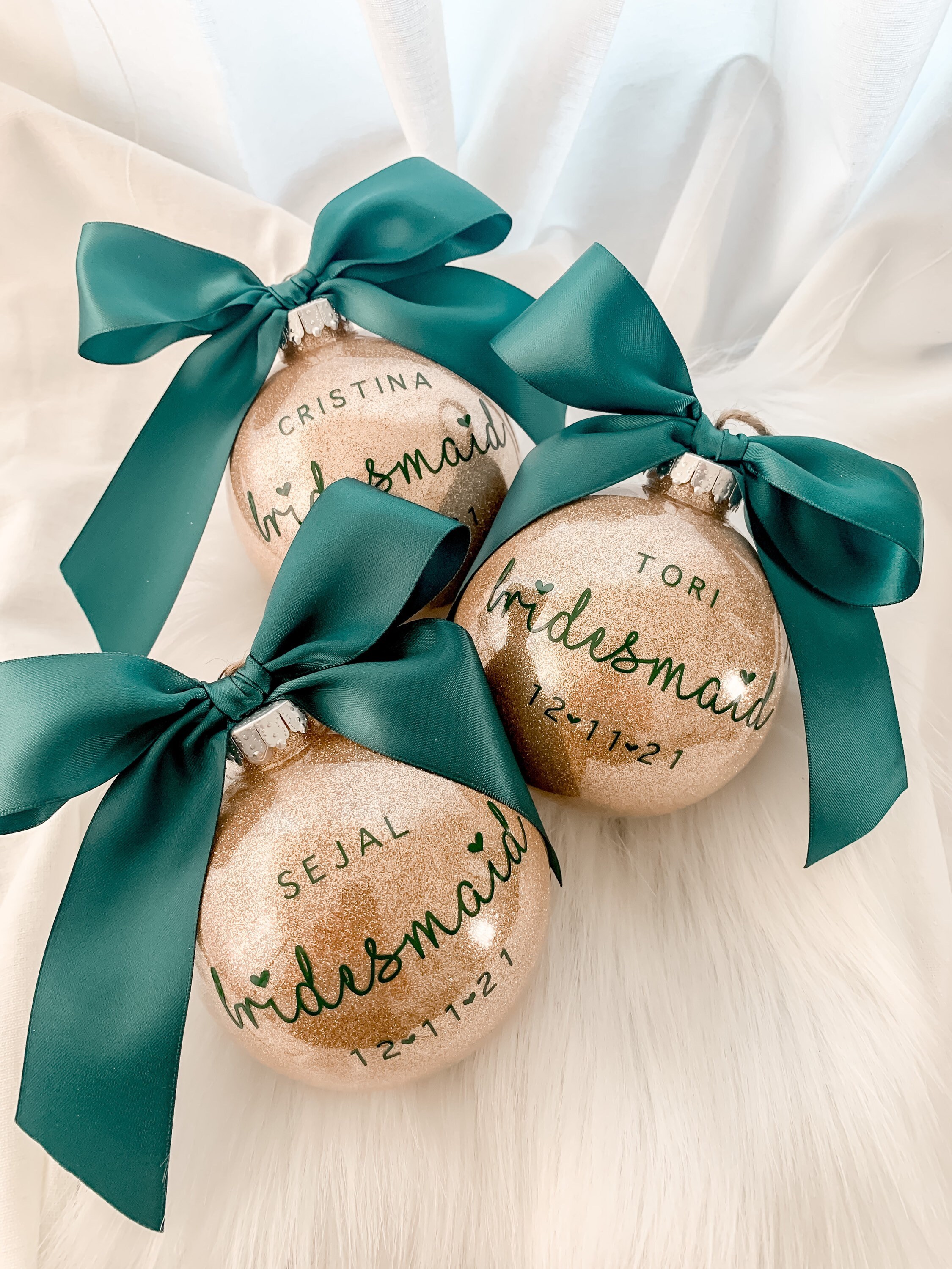 Emerald and Gold Personalized bridesmaid bridal party ornament gift -…