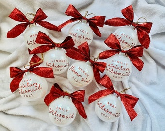 Personalized bridesmaid ornaments gift -christmas RED, ROSE GOLD  - winter wedding -december bride bridesmaids - will you proposal