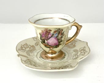 Tasse à Café Et Soucoupe En Porcelaine Blanche Et Dorée BERENICE