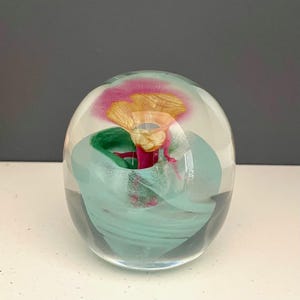 Beautiful Glass Oval Paperweight Flower Design Signed D Paterson Glassblowing Collectible Very Unique Decor