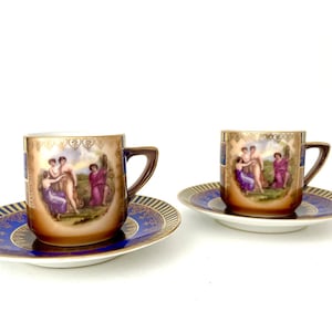 Vintage Espressotasse Set 2 Mokkatassen mit Untertasse Made in Czechoslovakia Moritz und Söhne Bohemia Porzellan Royal Vienna Style