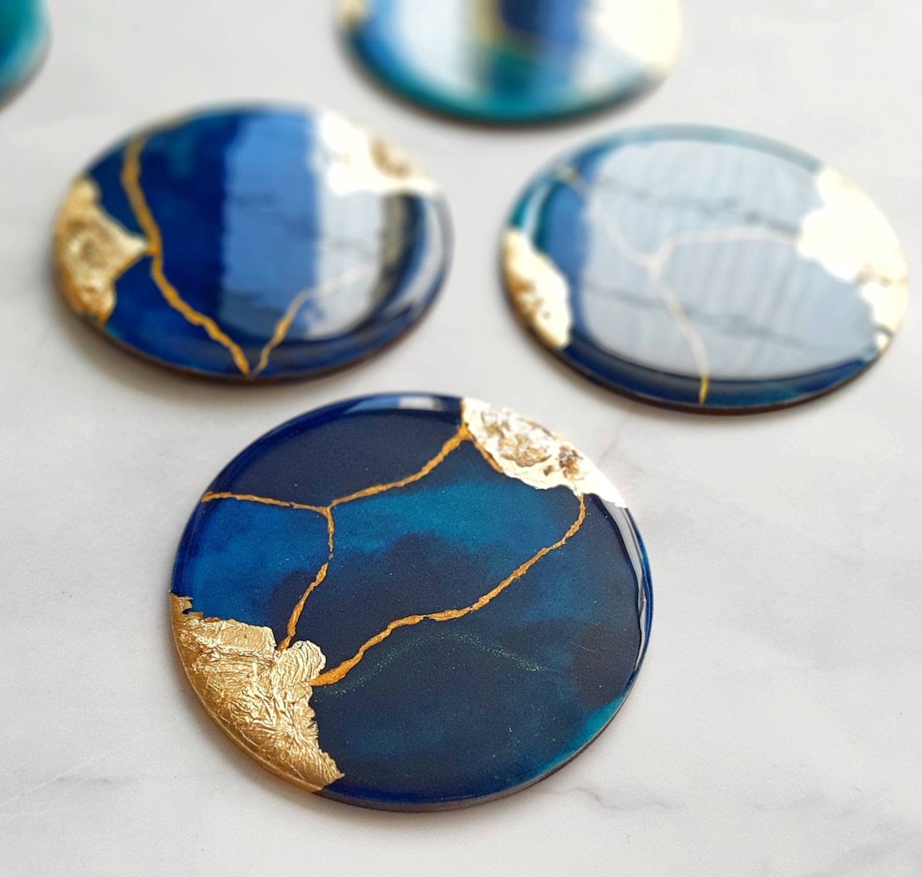 Art Resin Blue and Gold Coasters Set. Stunning Set of Blue Etsy