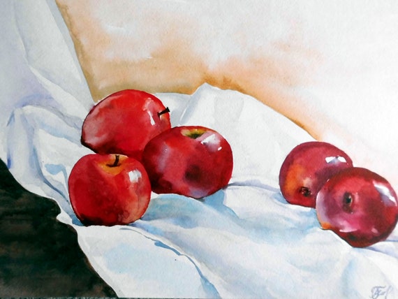 Fruit Painting Original Watercolor Apple Painting Fruit Wall Etsy