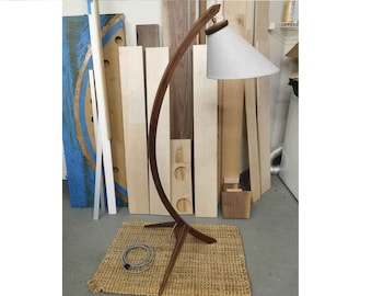 Grey Linen and Walnut Tripod Arc Lamp