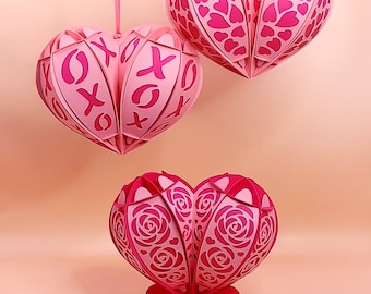 3D Heart Ornament or Box DIY no glue template PDF and SVG files for instant download