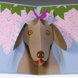 DIY Popup Weimaraner with Wisteria and Butterfly Card Template SVG and PDF files for instant download