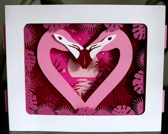 DIY Flamingo Heart Tunnel Card SVG and PDF files for instant download