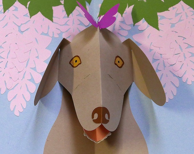 DIY Popup Weimaraner with Wisteria and Butterfly Card Template SVG and PDF files for instant download