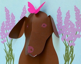 DIY Labrador with Lavender and Butterfly 3D Popup Card Template SVG and PDF files for instant download
