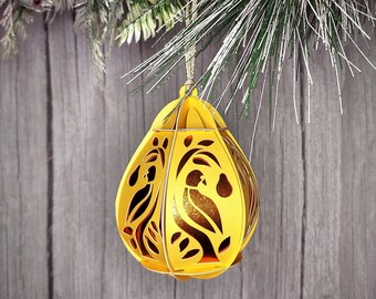 Partridge in a Pear Tree DIY Easy 3D Christmas Ornament no glue template PDF and SVG file for instant download