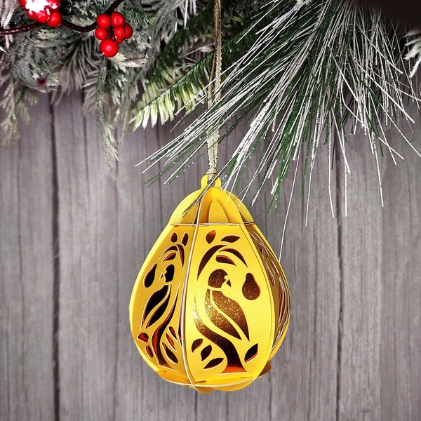 Partridge in a Pear Tree DIY Easy 3D Christmas Ornament no glue template PDF and SVG file for instant download