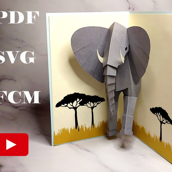 DIY Elefant Pop-up Karte SVG und PDF Vorlage zum sofortigen Download