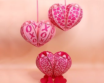 3D Heart Ornament or Box DIY no glue template PDF and SVG files for instant download