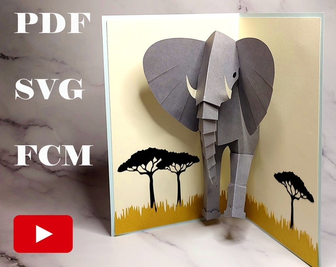 DIY Elephant Pop-up Card SVG and PDF template for instant download