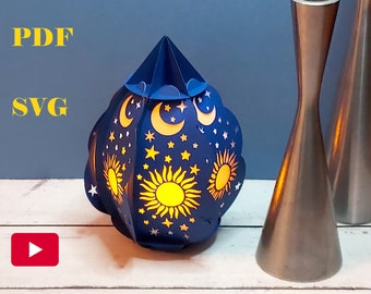 DIY Quick 3D Celestial Lantern, no glue template, PDF and SVG files for instant download