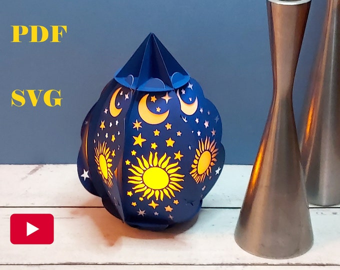 DIY Quick 3D Celestial Lantern, no glue template, PDF and SVG files for instant download