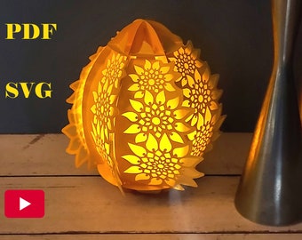 DIY Quick 3D Sunflower Lantern, no glue template, PDF and SVG files for instant download